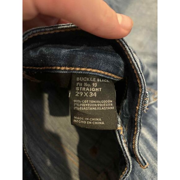 Buckle Black Fit 93 Straight Leg Whiskered Denim Jeans Blue Size 28 x 33 Stretch - Picture 2 of 8
